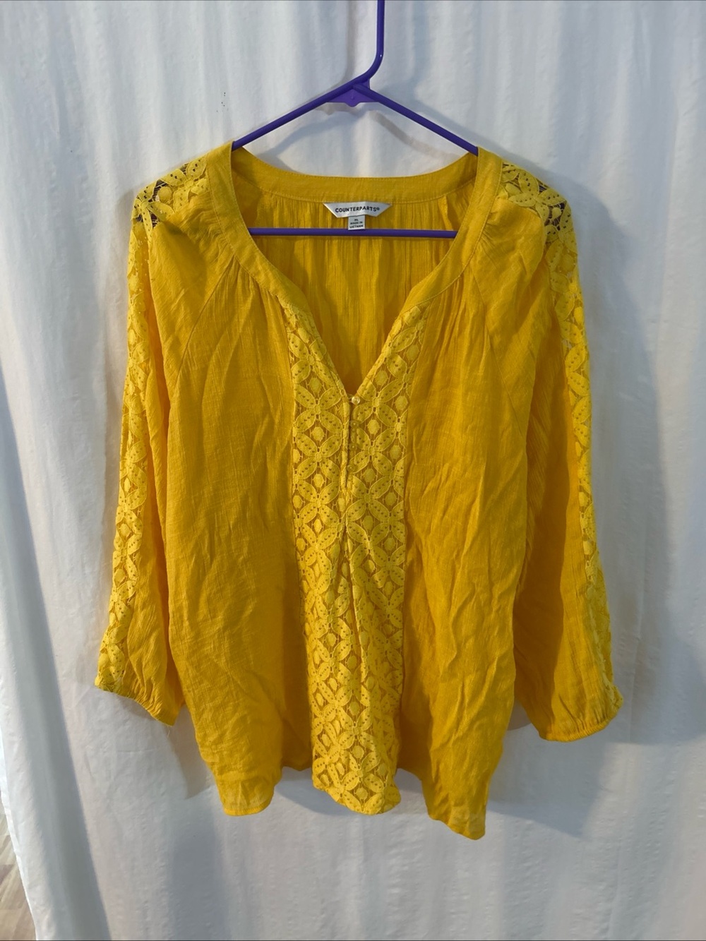 Counterparts Yellow Crochet-Trim V-Neck Tunic